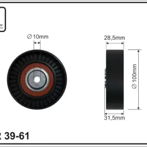 Oferta limitowana rolka kierunkowa / prowadząca, pasek klinowy zębaty CAFFARO 39-61